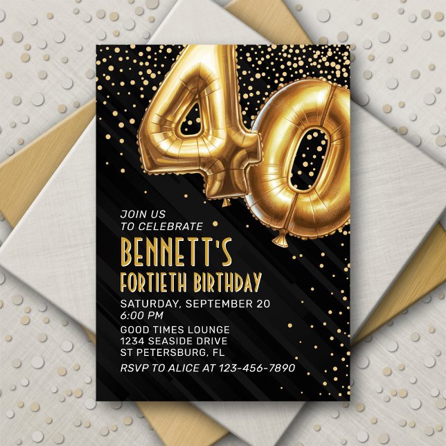 40th Birthday Gold Black Invitation (Creator Uploaded)
