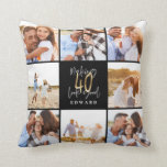 40th birthday gold black photo collage birthday cushion<br><div class="desc">Celebrate your 40th birthday in style with these black and gold effect 40th birthday design. A modern design with script text and bold graphics. Change the colour to customise. Part of a collection.</div>
