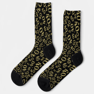 40th Birthday Gold/Black Random Number Pattern Socks
