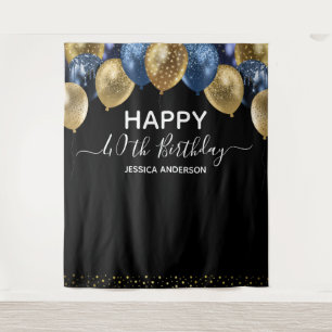 40th Birthday Gold Blue Black Balloons Tapestry