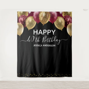 40th Birthday Gold Burgundy Black Balloon Tapestry
