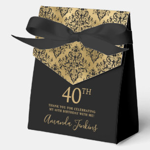 40th Birthday Gold Damask Thank You Favour Box