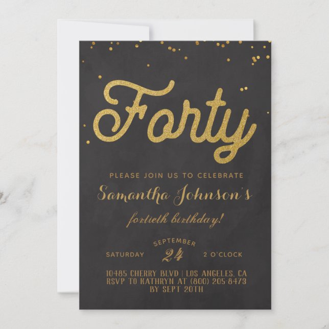 40th Birthday Gold Floral Invitation (Front)