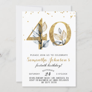 40th Birthday Gold Floral Invitation