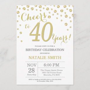 40th Birthday Gold Glitter Diamond Invitation