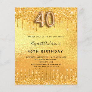 40th Birthday gold glitter drips invitation