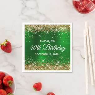 40th Birthday Gold Glitter Emerald Green Foil Napkin
