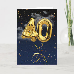 40th Birthday Gold Mylar Balloon and Confetti Card