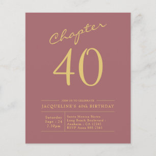 40th Birthday Gold Pink Budget Invitation Flyer