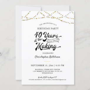 40th Birthday Gold String Lights Invitation