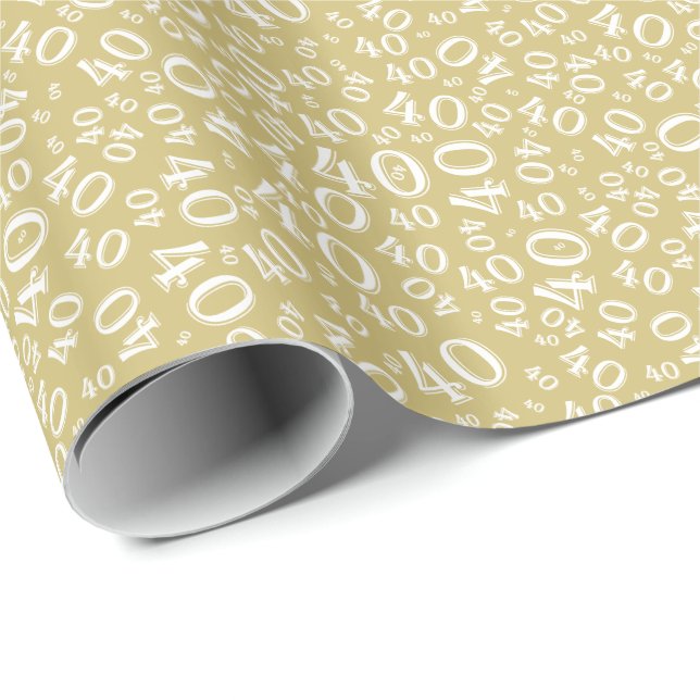 40th Birthday Gold/White Random Number Pattern 40 Wrapping Paper (Roll Corner)