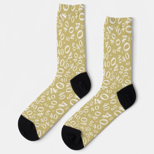 40th Birthday Gold/White Random Number Pattern Socks (Left)