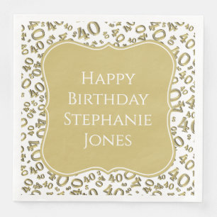 40th Birthday Gold/White Random Pattern 40 Napkin