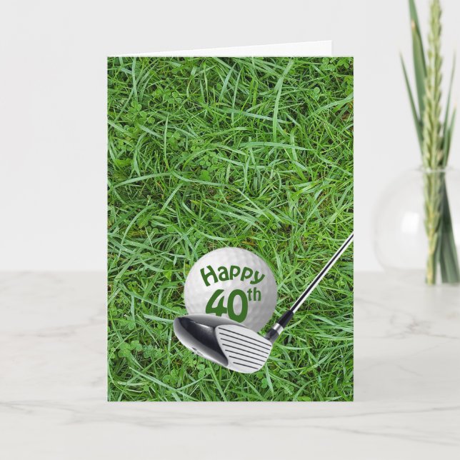 40th Birthday Golf Ball on Grass Card (Front)