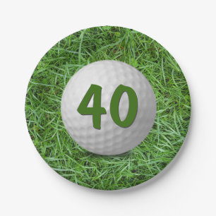 40th Birthday Golf Ball on Grass Paper Plate