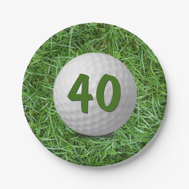 40th Birthday Golf Ball on Grass  Paper Plate (Front)