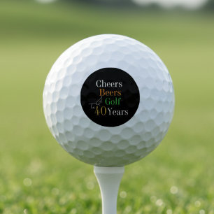40th Birthday Golf Cheers and Beers Black and Gold Balls