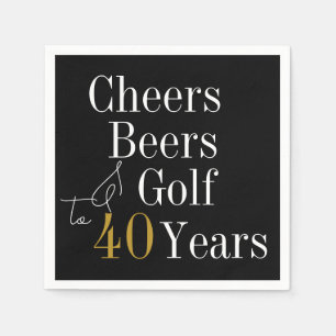 40th Birthday Golf Cheers Beers Black Gold Party Napkin