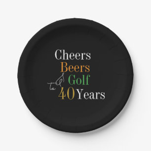 40th Birthday Golf Cheers Beers Black Gold Party Paper Plate