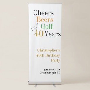 40th Birthday Golf Cheers Beers Minimal Party Retractable Banner