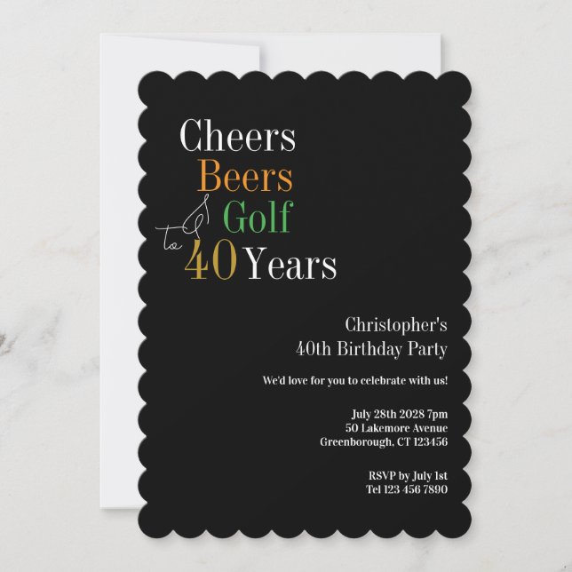 40th Birthday Golf Cheers Beers Party Invitation (Front)