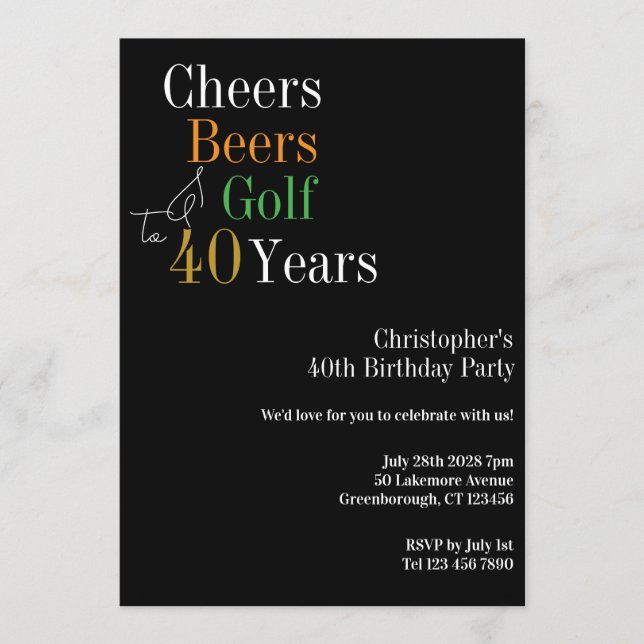 40th Birthday Golf Cheers Beers Party Invitation (Front)