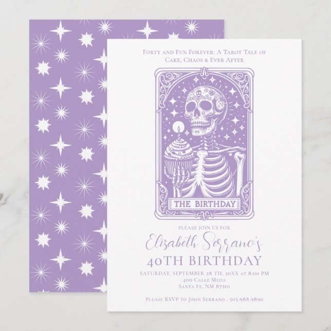 40th Birthday Gothic Tarot Lavender Invitation (Front/Back)