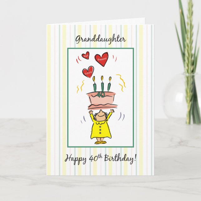 40th Birthday Granddaughter Cake with Heart Woman Card (Front)