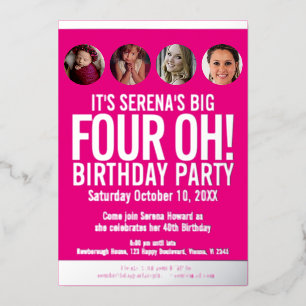 40th Birthday graphic pink gold foil photo circles