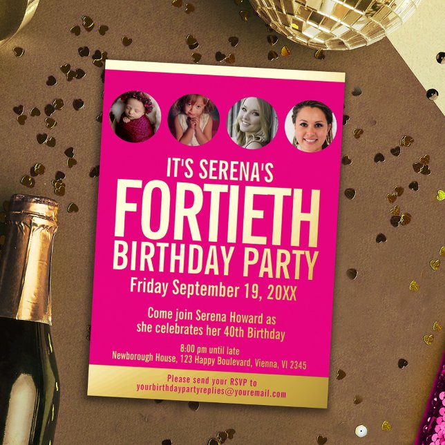 40th Birthday graphic pink gold foil photo circles (Creator Uploaded)