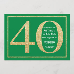 40th Birthday Green and Gold Glitter Invitation