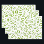 40th Birthday Green/White Random Number Pattern 40 Wrapping Paper Sheet<br><div class="desc">Green and white colour coordinates for your milestone,  40th birthday party gift wrapping,  crafts,  and party decorations.  This is a random number pattern with milestone number 40  randomly scattered in a seamless pattern.  The design is suitable for all occasions or celebrations featuring the number forty.</div>