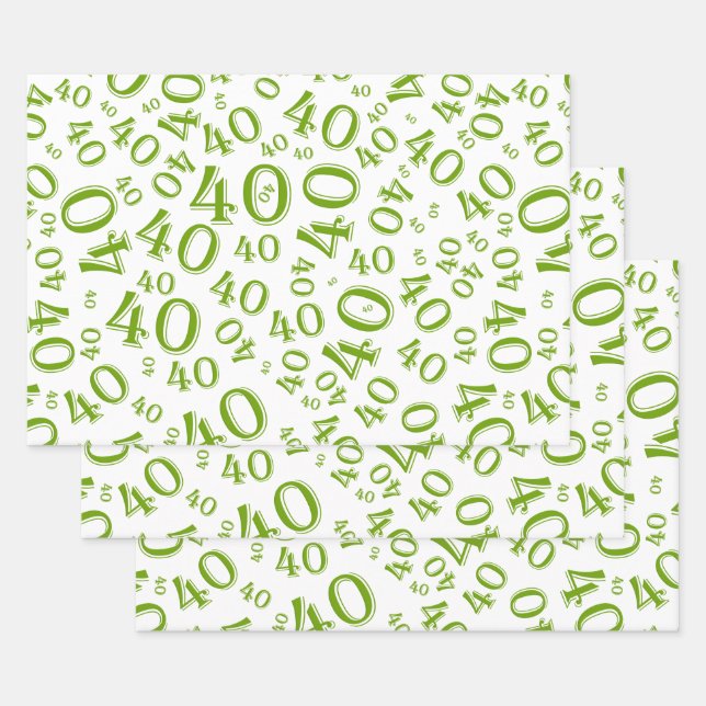 40th Birthday Green/White Random Number Pattern 40 Wrapping Paper Sheet (Set)