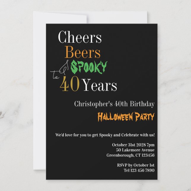 40th Birthday Halloween Cheers Beers Spooky Party Invitation (Front)