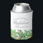 40th Birthday Holly December Birth Flower Custom Can Cooler<br><div class="desc">Festive green holly and red berries decorate this birthday party can cooler. Elegant typography spells out Happy Birthday and Cheers to your birthday years. The birthday celebrant's name is written in between in a trendy script.</div>