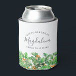 40th Birthday Holly December Birth Flower Custom Can Cooler<br><div class="desc">Festive green holly and red berries decorate this birthday party can cooler. Elegant typography spells out Happy Birthday and Cheers to your birthday years. The birthday celebrant's name is written in between in a trendy script.</div>