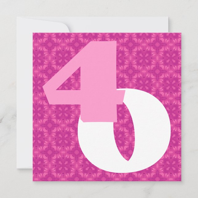 40th Birthday Huge Numbers Hot Pink White W977 Invitation (Front)