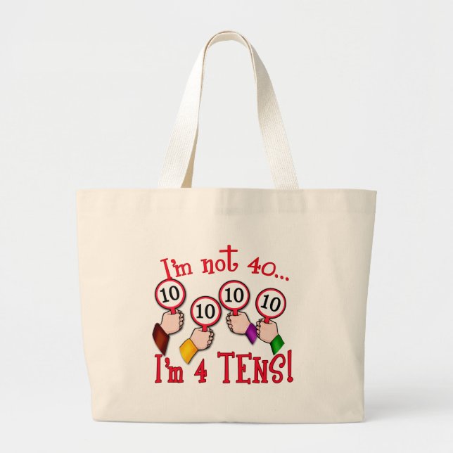 40th Birthday Humour T shirt Large Tote Bag (Front)