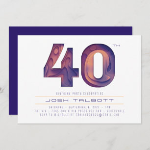 40th Birthday in Modern Purple and Gold Invitation