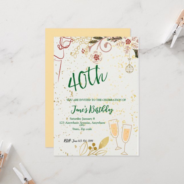 40th birthday invitation (Front/Back In Situ)