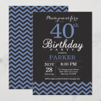 40th Birthday Invitation Black and Blue