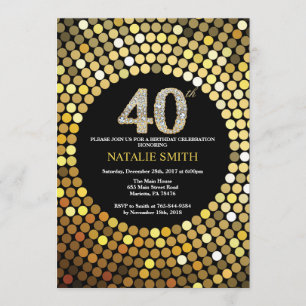 40th Birthday Invitation Black and Gold Glitter