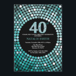 40th Birthday Invitation Black and Teal Glitter<br><div class="desc">40th Birthday Invitation. Black and Teal Glitter. Teal Diamond. Adult Birthday Party. For Men or Women. For further customisation,  please click the "Customise it" button and use our design tool to modify this template.</div>