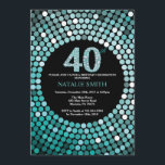 40th Birthday Invitation Black and Teal Glitter<br><div class="desc">40th Birthday Invitation. Black and Teal Glitter. Teal Diamond. Adult Birthday Party. For Men or Women. For further customisation,  please click the "Customise it" button and use our design tool to modify this template.</div>