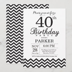 40th Birthday Invitation Black and White Chevron