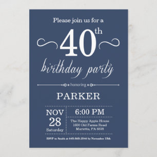 40th Birthday Invitation Blue