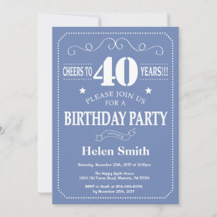 40th Birthday Invitation Blue and White