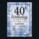 40th Birthday Invitation Blue Glitter<br><div class="desc">40th Birthday Invitation with Blue String Lights with Blue Glitter Background. Blue Birthday. Adult Birthday. Men or Women Bday Invite. 13th 15th 16th 18th 20th 21st 30th 40th 50th 60th 70th 80th 90th 100th, Any age. For further customisation, please click the "Customise it" button and use our design tool to...</div>