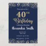 40th Birthday Invitation - Blue with gold glitter<br><div class="desc">40th Birthday Invitation - Blue with gold and white glitter</div>