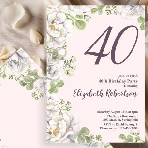 40th Birthday Invitation Blush Pink Floral Peonies